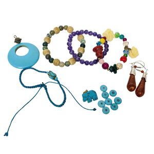 Jewelry Lot: Bracelet, Earrings, Pendant Feng Shui Lucky Karma Amethyst Amber